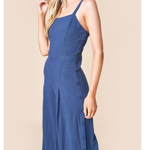 Blue Wide Leg Cropped Jumpsuit - Picture 2 of 4